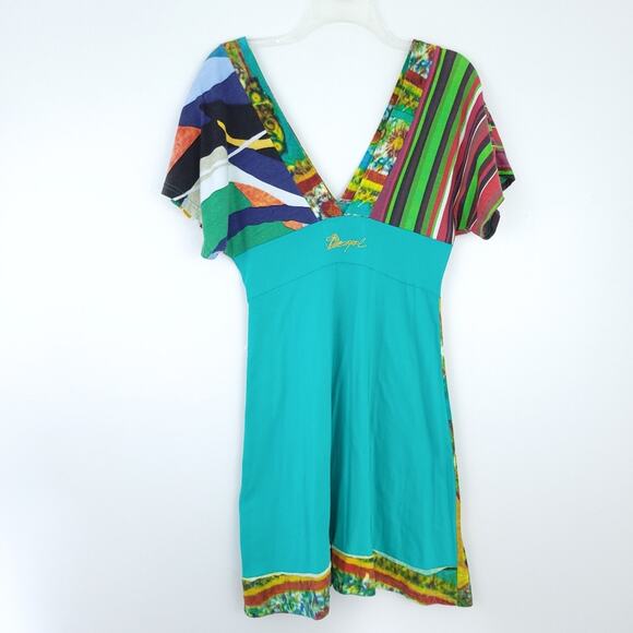 Desigual Dress Medium A-line Colorful Mixed Pattern, Short Sleeve, Resortweard - Picture 2 of 7